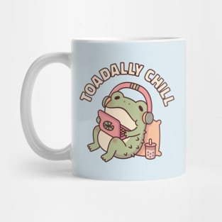 Cute Toad Relaxing With Laptop and Headphones Toadally Chill Funny Mug